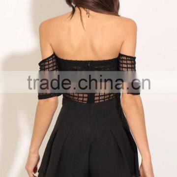 Grid Mesh Design Sexy Women Rompers off Shoulder Summer Playsuit Jumpsuit photo-4