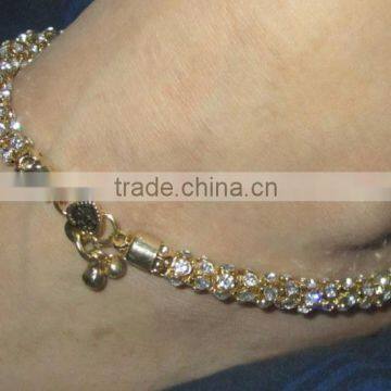 Gold Chain Crystal Payal ANKLETS Pair Feet Bracelet photo-4