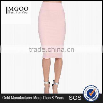 MGOO High Quality Factory Women Slinky Midi Skirts Pink Work Offices Suits Plain Slinky Skirts 15145A177