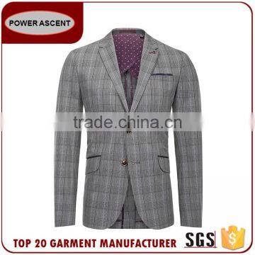 New Product Checked 2 Button Polyester Viscose Business Men'S Fashion Simple Suit Designs