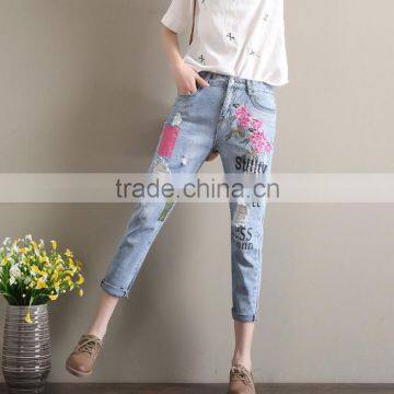Zm11664a Fashion Embroidery Printing Jeans Pants Women Casual Trousers photo-4
