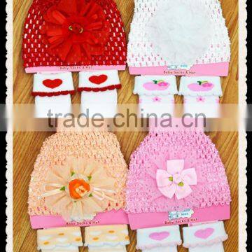 3D Flower Crochet Baby Hat+socks Sets for Baby Gift photo-3