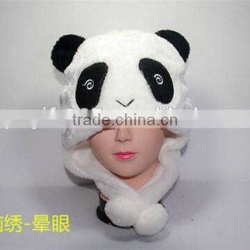 Cartoon Dizzy Panda Plush Warm Hat With Ear Poms And Flaps