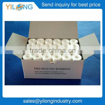 Pre wound bobbin thread 75D/2 white color sideless L size Embroidery pre wound plastic bobbin