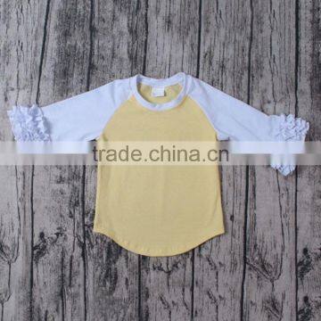 Yawoo yellow cotton ruffle raglan shirts wholesale children's boutique clothes