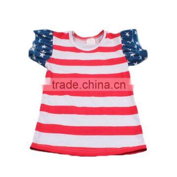 2016 wholesale yawoo july 4th tops red stripes children striped t-shirt blue star flutter new 2016 t-shirts childrens shirts