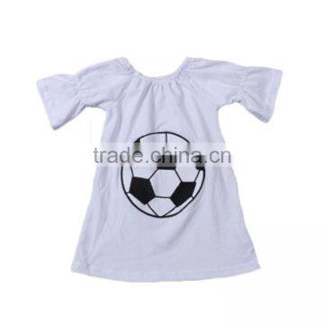 2017 boutique clothing white color soccer embroidery unique girls kids t-shirts design