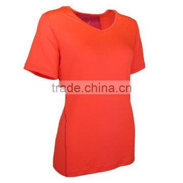 T092-1643O Short Sleeve V-Neck Custom Performance Polyester Spandex Women Outdoor T Shirt photo-2