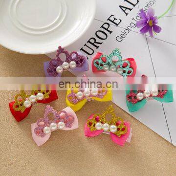 Baby Glitter Crown Hair Clip With Pearling Baby Girl Dainty Pastel Baby Hair Clips