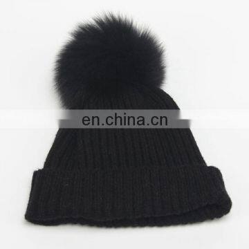 Autumn and Winter Warm Large Fox Hair Wool Wool Hat Adult Knitted Hat photo-3