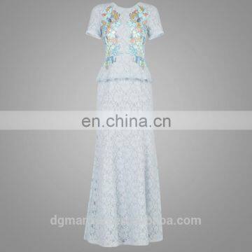 Lace Peplum Sequin Gown Womens Clothing 2016 Suit of Top and Dress Women Wear photo-3