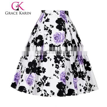 Grace Karin Occident Women's Vintage Retro Floral Pattern Cotton 50s Skirt 9 Patterns CL008925-4