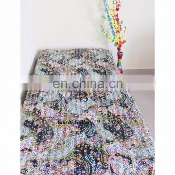 Paisley Print Single Kantha Bedspread Quilt Throw Indian Black Color Handmade Paisley Kantha Bedspread Quilt