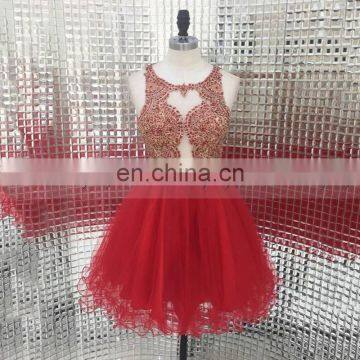 New Fashion Glamorous Beaded Open Back Red Tulle Short Cocktail Dress Cocktail Dresses LX283