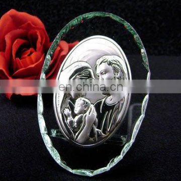 "Sacred Family" Crystal Glass Plaque