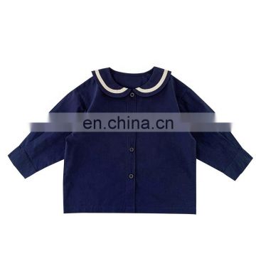 6550/Hot selling kids girl turn down collar shirt long sleeve fashion causal girls top