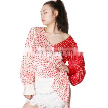 Patchwork Lace Print Shirts Summer Ladies Women Clothing