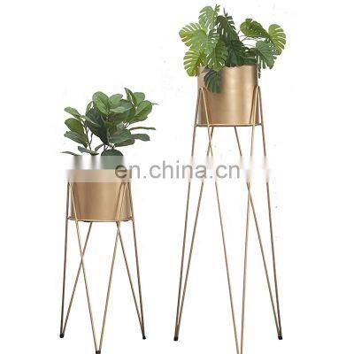 Custom Wholesale Two Sizes Gold Flower Pot Stand Metal Plant Garden Flower Pots Manufacturers