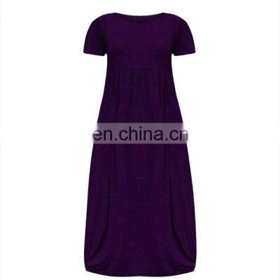 Custom Women's Clothing Brand Spring and Summer Solid Color Round Neck Dress Foreign Trade Long Skirt Plus Size Women's Clothing photo-5