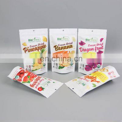 high quality zip lock plastic small bags packaging for freeze dried pineapple fruits moistureproof recycled bags