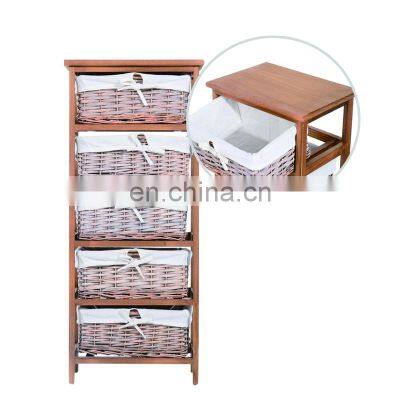 5 Drawer Storage Unit Wooden Frame With Wicker Woven Baskets Household Cabinet Chest photo-2