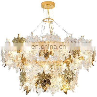 Postmodern Simple Luxury Home Pendant Light Living Room Villa Dining Bedroom Creative Glass Maple Leaf Chandelier