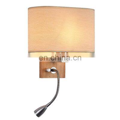 Energy Saving Light Source Modern Simple Fabric Shade Two Separate Control Lamp Heads Led Bedside Reading Wall Light