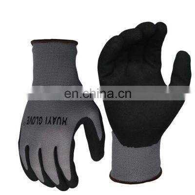 Grey Polyester Anti Slip Car Repairing Gloves With Sandy Nitrile Coated Grip Glove For Warehouse Gardening Working Manufacturer