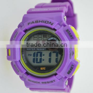 purple lady fashion sport digital watch with PU band