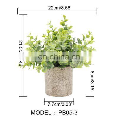 Wholesale 3 Pieces Artificial Eucalyptus Potted Plastic Plants Mini Green Plants For Office Desk Decoration Bonsai