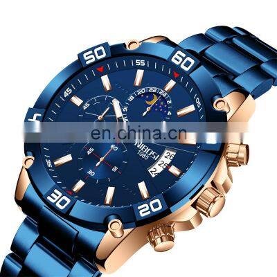 NIBOSI Luxury Brand Stainless Steel Quartz Watch Calendar Waterproof Luminous Quartz Men's Military Chronograph 2502