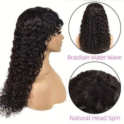Glueless Water Wave With Bang Human Hair Wigs For Black Women Full Machine Made Ready To Wear Water Wave Bob Wigs With Bangs Pelucas photo-2