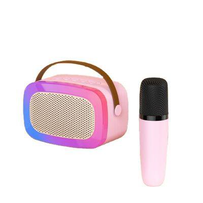 Portable Blue Tooth Karaoke Speaker RGB LED Light Sound Music Player Amplifier for Home Party Audio KTV Wireless Mic Speakers