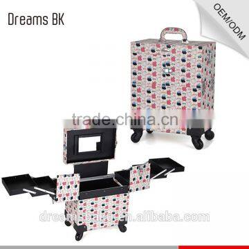 Professional Salon Beauty Box Pvc Cosmetic Makeup Kits Case With Rolling Wheels