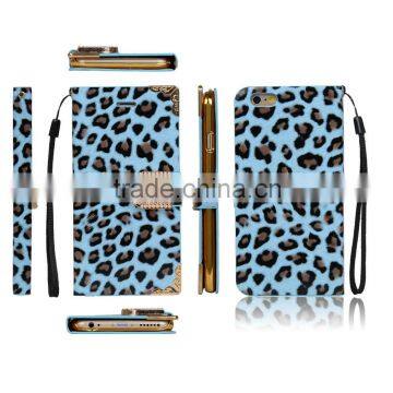 China supplier Customized Products For iPhone 6 leopard print diomand button leather case Cell phone accessories