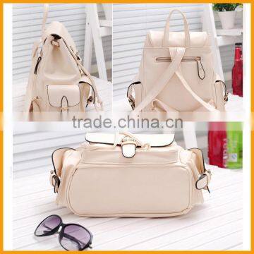 New Stylish Solid Color Women School PU Leather Backpack photo-3