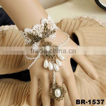 Flower Acrylic Waterdrop Beads White Lace Slave Bracelets Ring for Women