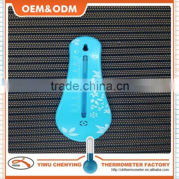 household plastic indoor thermometer w/ blue and printing shape blue kerosene filled Celsius showed cheap price w/ hole