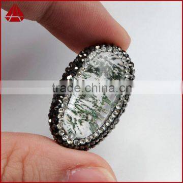 Assorted color CZ paved egg shape natural rutilated phantom quartz bead