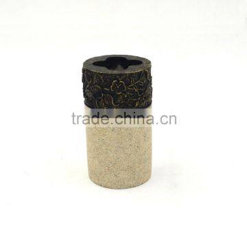 Natural Gold Brown Carved Flower Polyresin Sandstone Bathroom Accessories Set photo-5