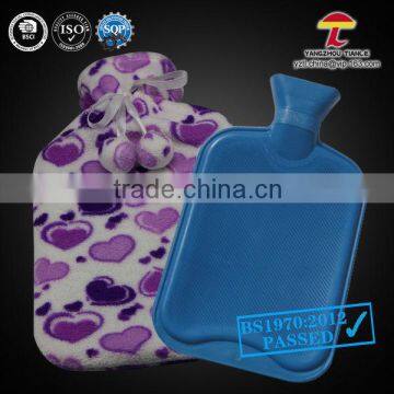 BS Standard Natural Rubber Hot Water Bag with purple warm fleece cover