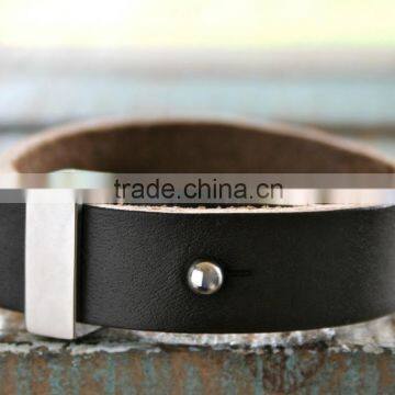 Unisex Leather Bracelet with Stainless Steel Clasp Brown Color Adjustable Custom Women and Men Bangle