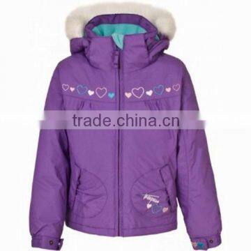 2013 kids ski jacket with fur hood