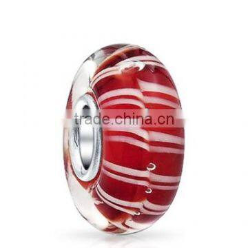 925 Sterling Silver Red White Murano Glass Bead Compatible with Big Brand Bead Bracelet New Year Christmas Gift Red Glass Bead