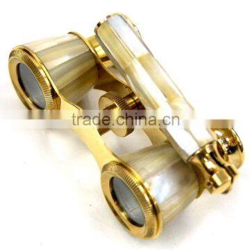 Nautical Brass Antique Binoculars, Mother of Pearl 12154