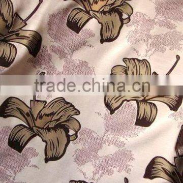 China supplier Brown and blue flower suede pattern flock on flock fabric for sofa and curtain