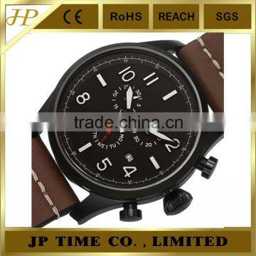 high quality professional Chronograph Black Leather Strap custom watch manufacturer watch