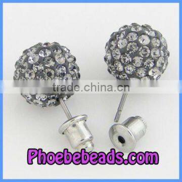 Wholesale Fashion Shamballa Stud Earrings Pave 10mm Grey Bling Bling Crystal Rhinestone Disco Ball SCE008