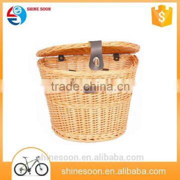 High quality durable bicycle front wicker basket with lid