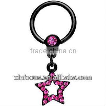 Black Pink Gem Star Dangle Captive Ring Body Jewelry nipple rings